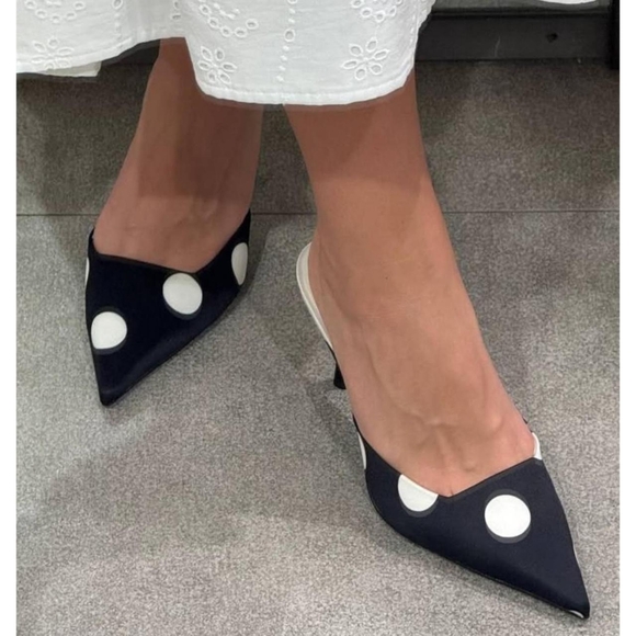 Zara Black and White Polka Dot Women's Heels - Picture 2 of 8